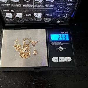 18k Real Gold Necklace and Earrings Heart Set